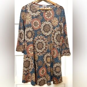 NWOT Jodifl Short 3/4 Sleeves Kaleidoscope Tunic Dress - Size Medium